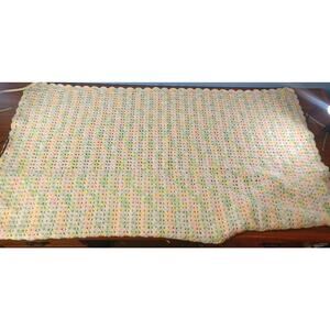 Crocheted Baby Blanket Handmade 39×49 Approx Beautiful Pale Colors Fan Edges
